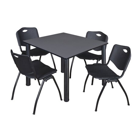 Kee Kee Square Table & Chair Set, Wood, Metal, Plastic Top, Grey TB4848GYBPBK47BK